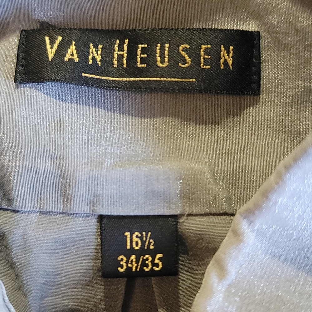 Van Heusen Button Down Mens 16.5 34/35 Gray Microfiber Cotton Nylon Long Sleeve - Picture 3 of 9